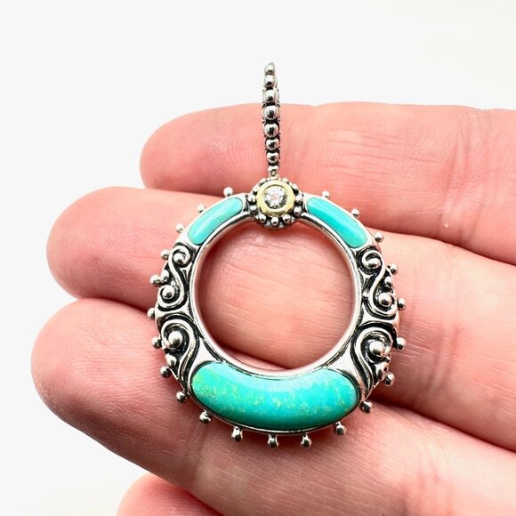 Barbara Bixby SINGLE Earring Sterling Silver 18K Gold Green Turquoise - Picture 2 of 3